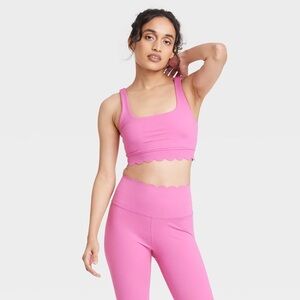 Scalloped Pink Crop Top and Leggings Set
